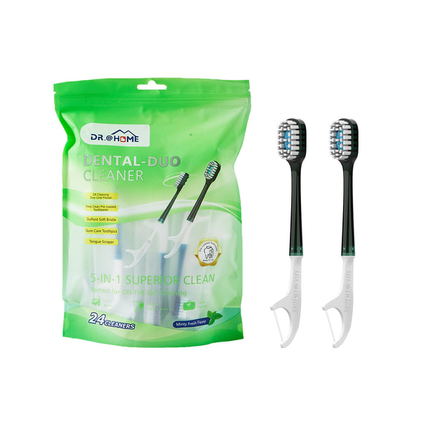 Dental Duo Disposable Travel Oral Care Set, Prepasted Toothbrush with Floss, Pick & Tongue Scraper